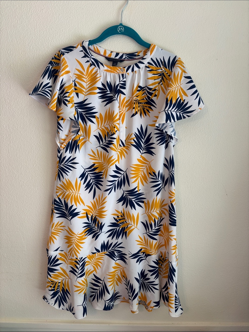 Tommy Hilfiger White Mini Dress with Yellow & Navy Leaf Print